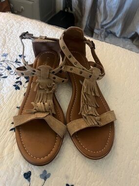 Brand New Never Worn Cristina Francine Fringe T-Strap Suede Sandals
